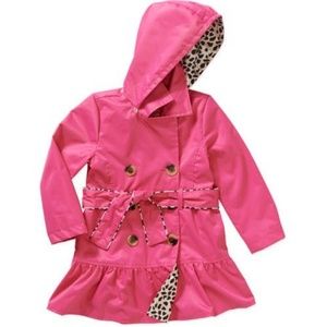 Girl's Neon Pink Hooded Trench Rain Coat, 6X